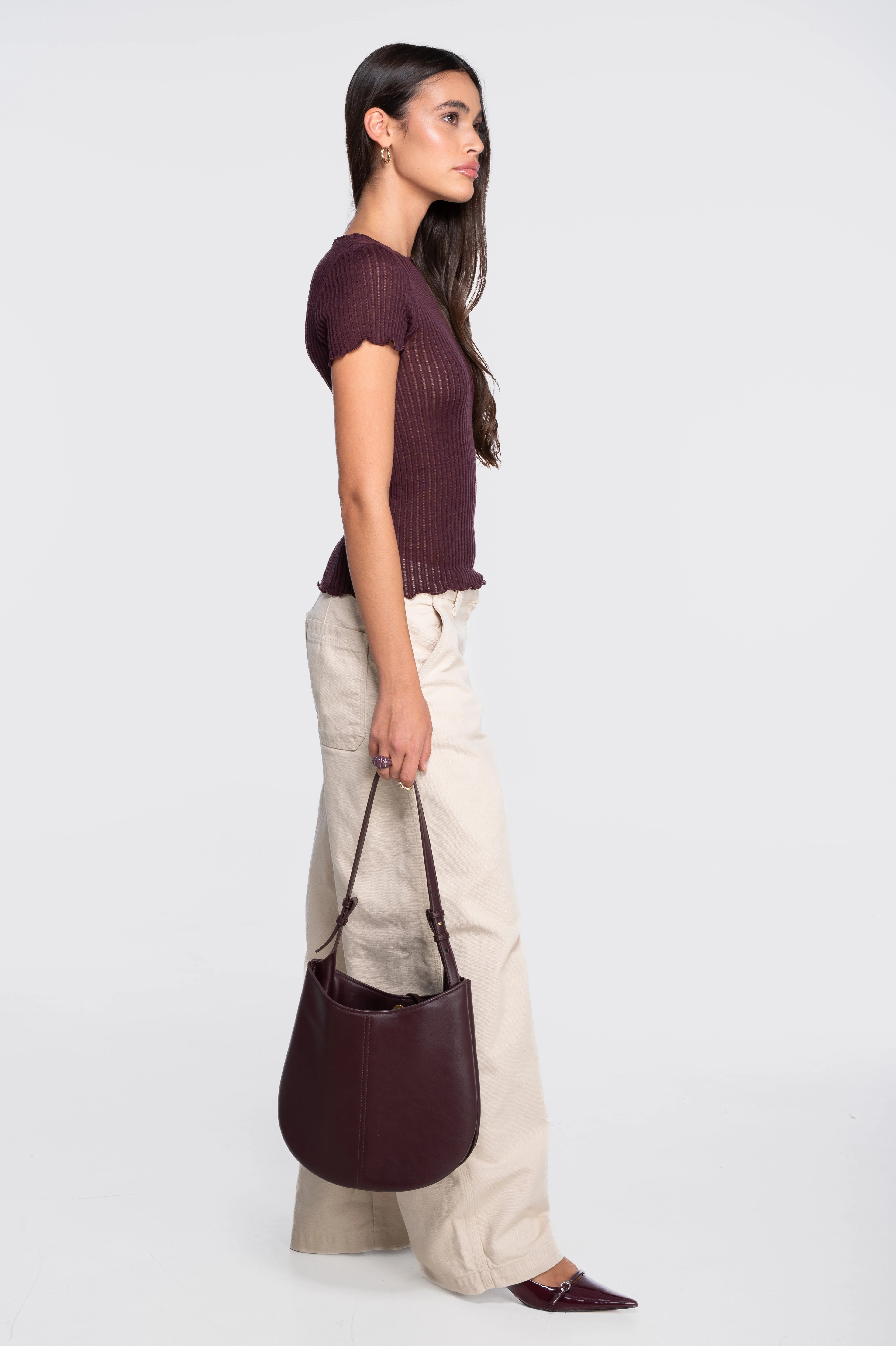 Short sleeves roundneck top in ajouré wool and silk 7493 - Image 23