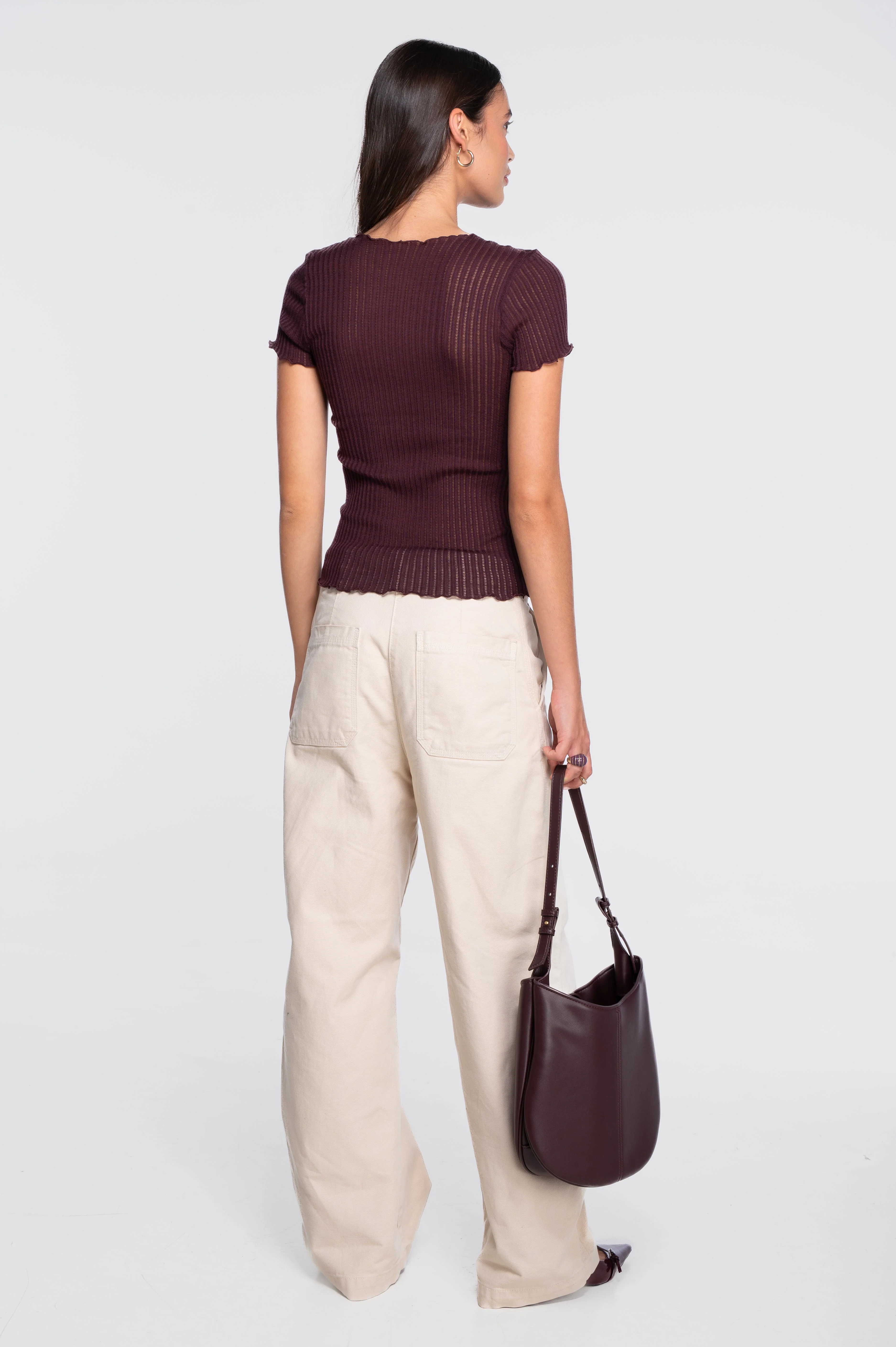 Short sleeves roundneck top in ajouré wool and silk 7493 - Image 24