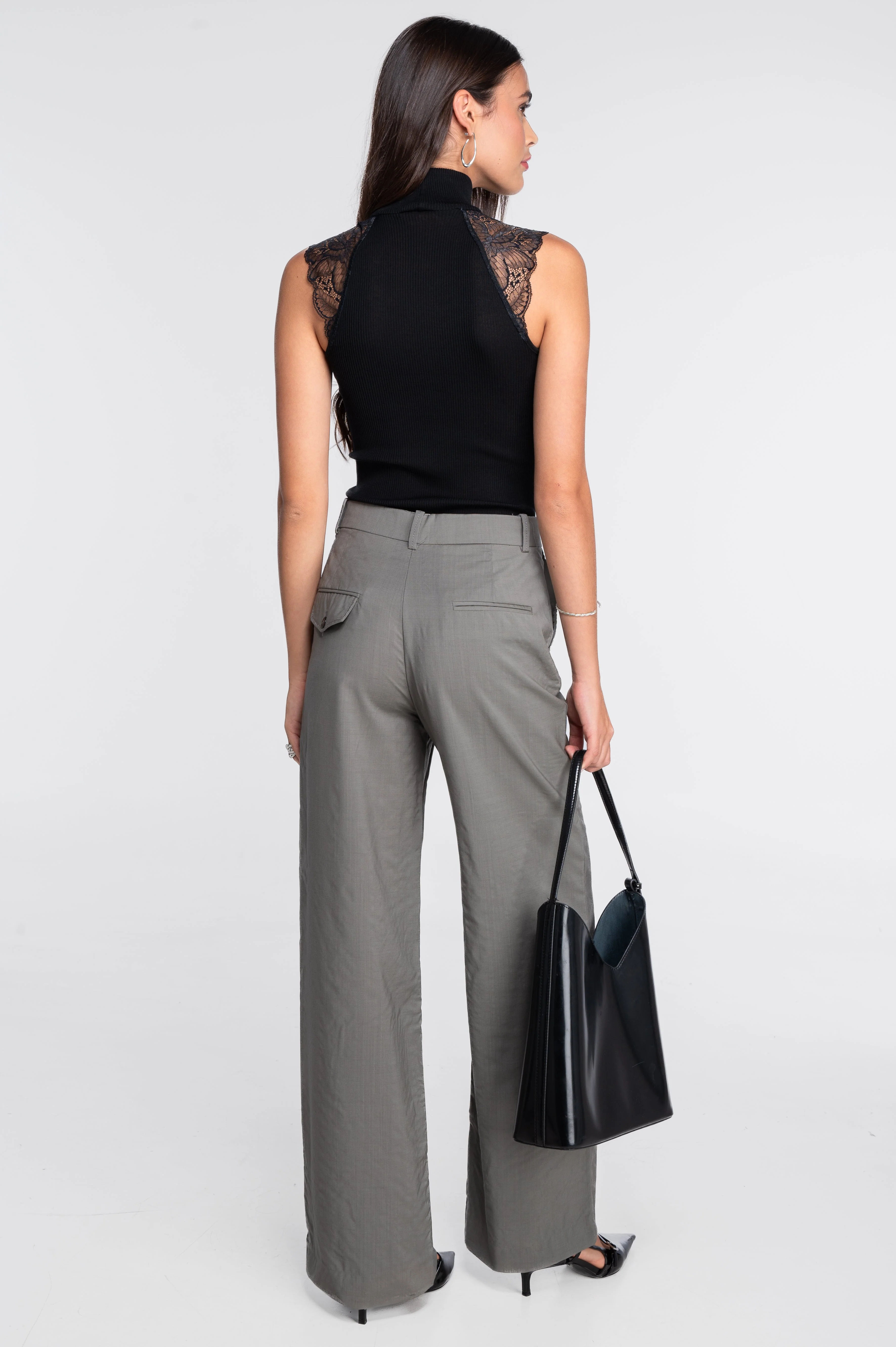 Wool and silk sleeveless mock neck top with Leavers lace 7611 - Image 3