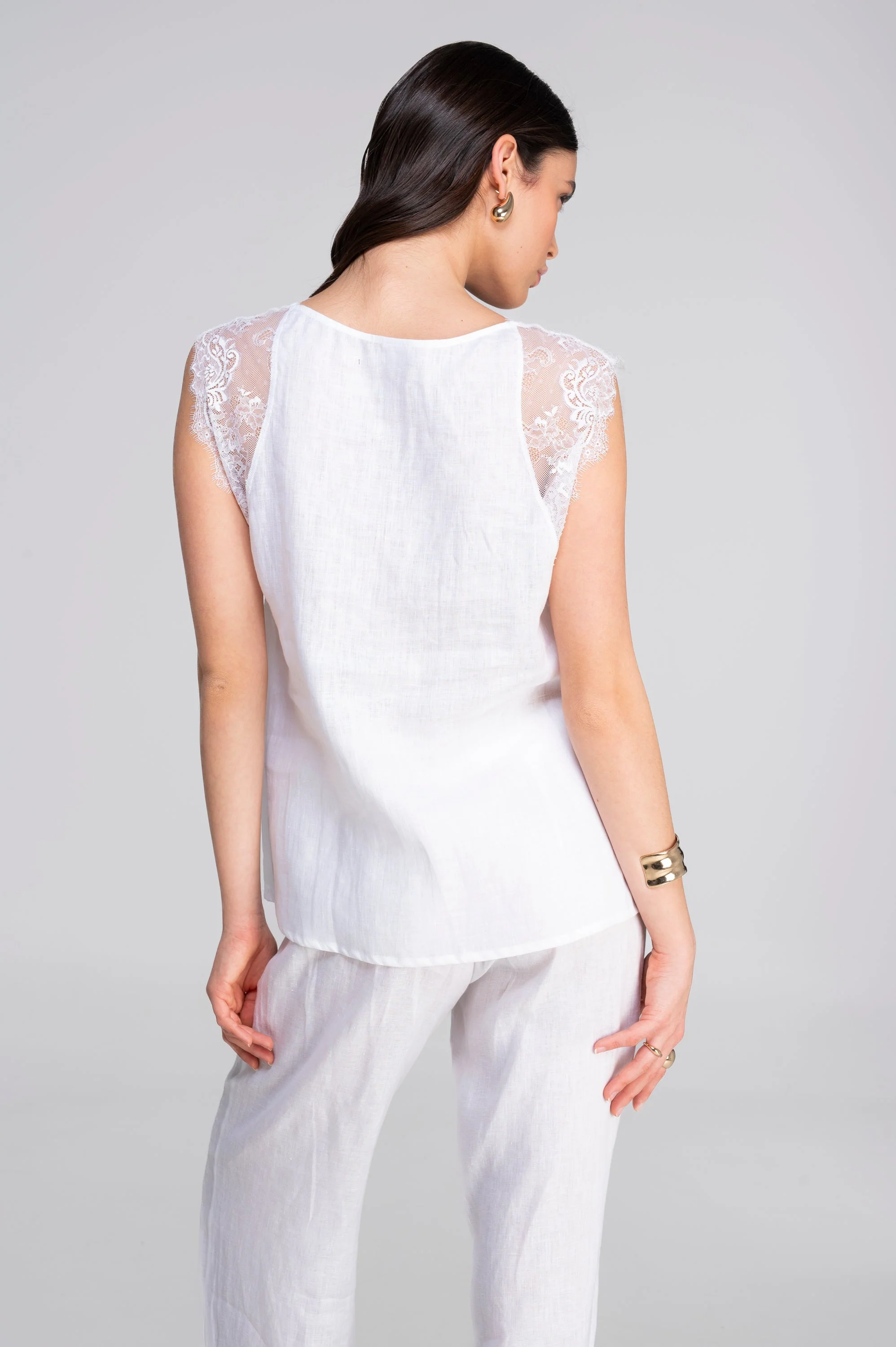 Linen short sleeves shirt with chantilly lace 7521 - Image 8