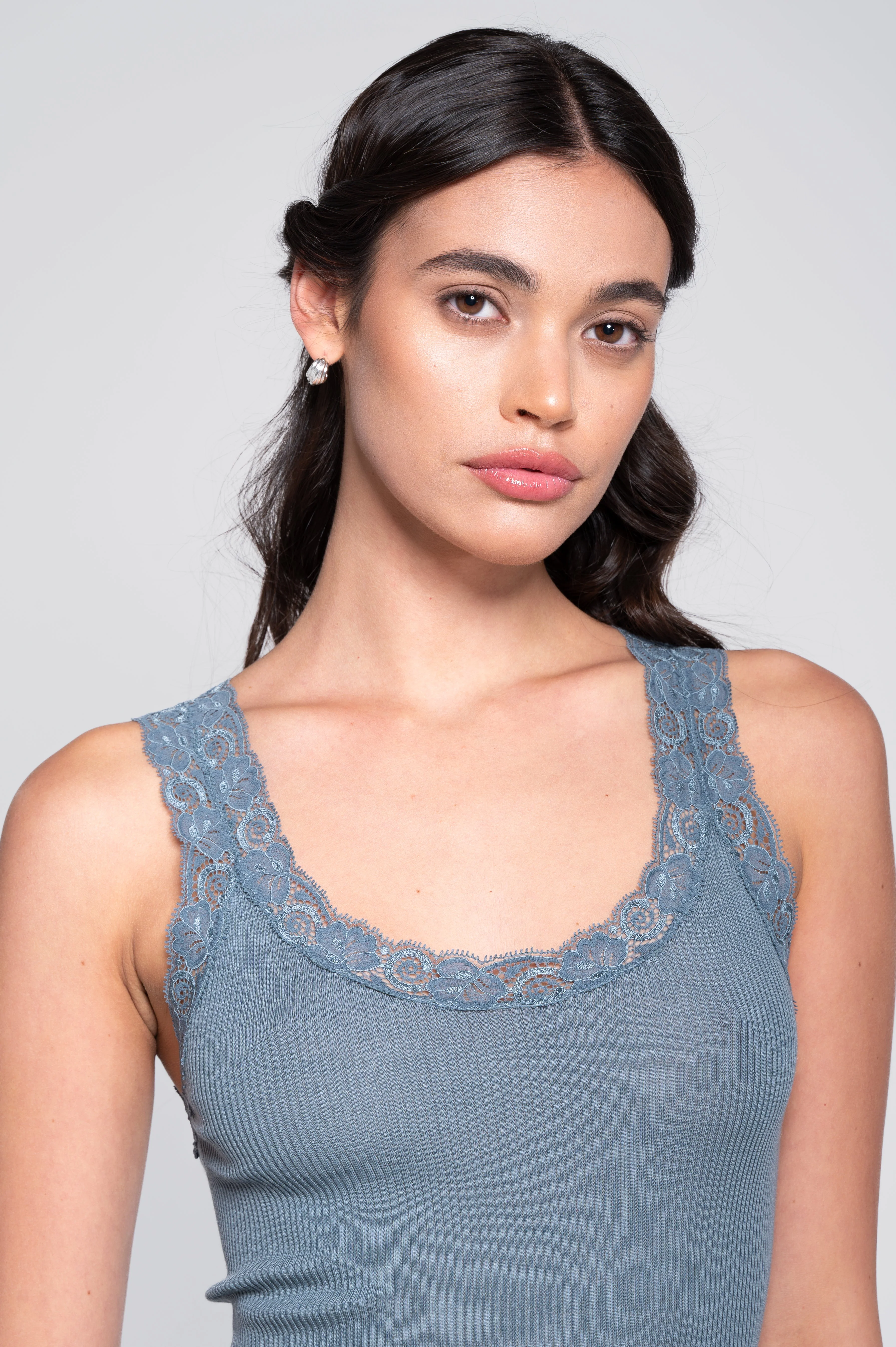 Wool and silk tank top with Leavers lace 3410 - Image 14