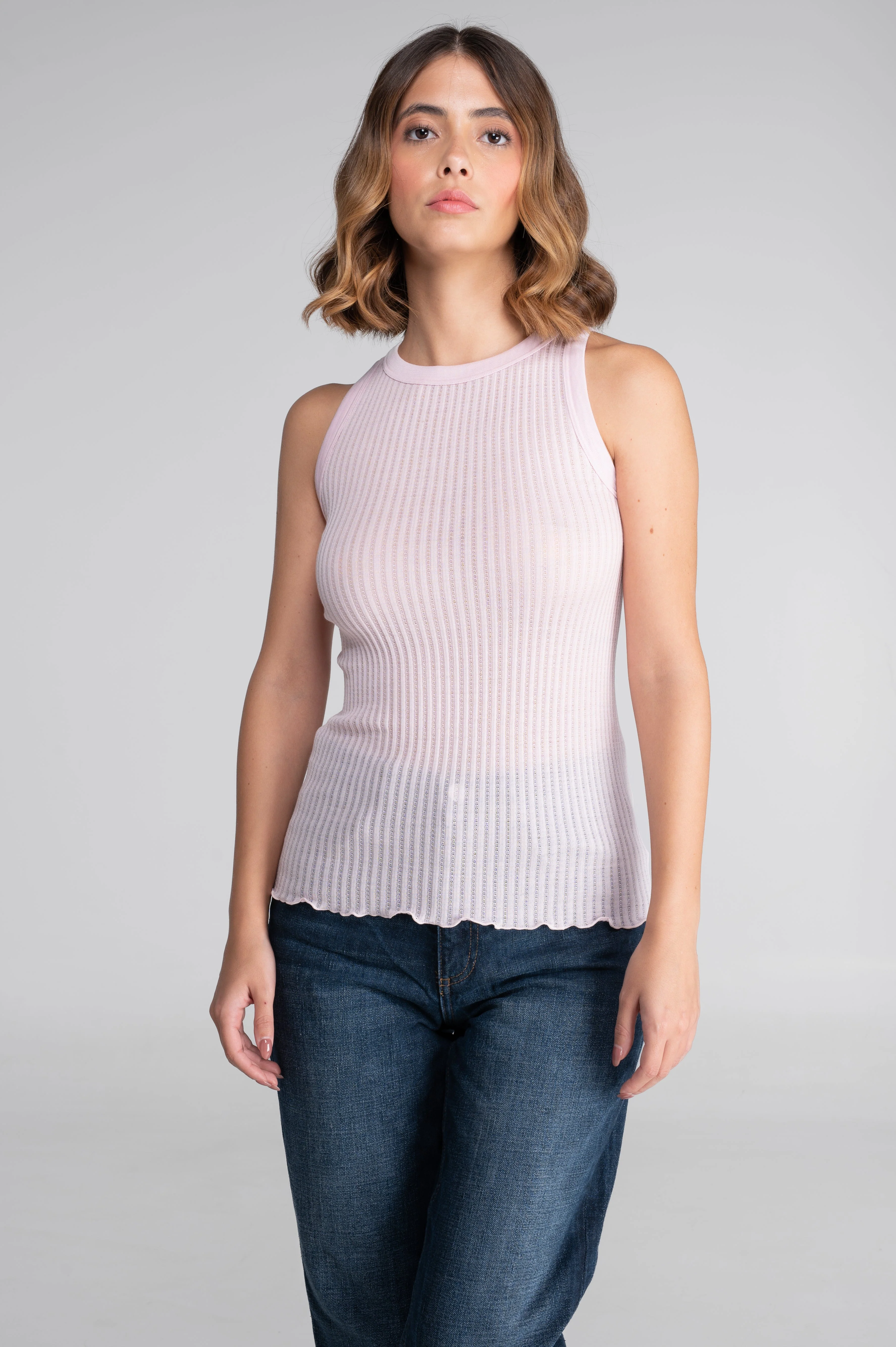 Sleeveless halterneck top in ajouré wool and silk 7490 - Image 29