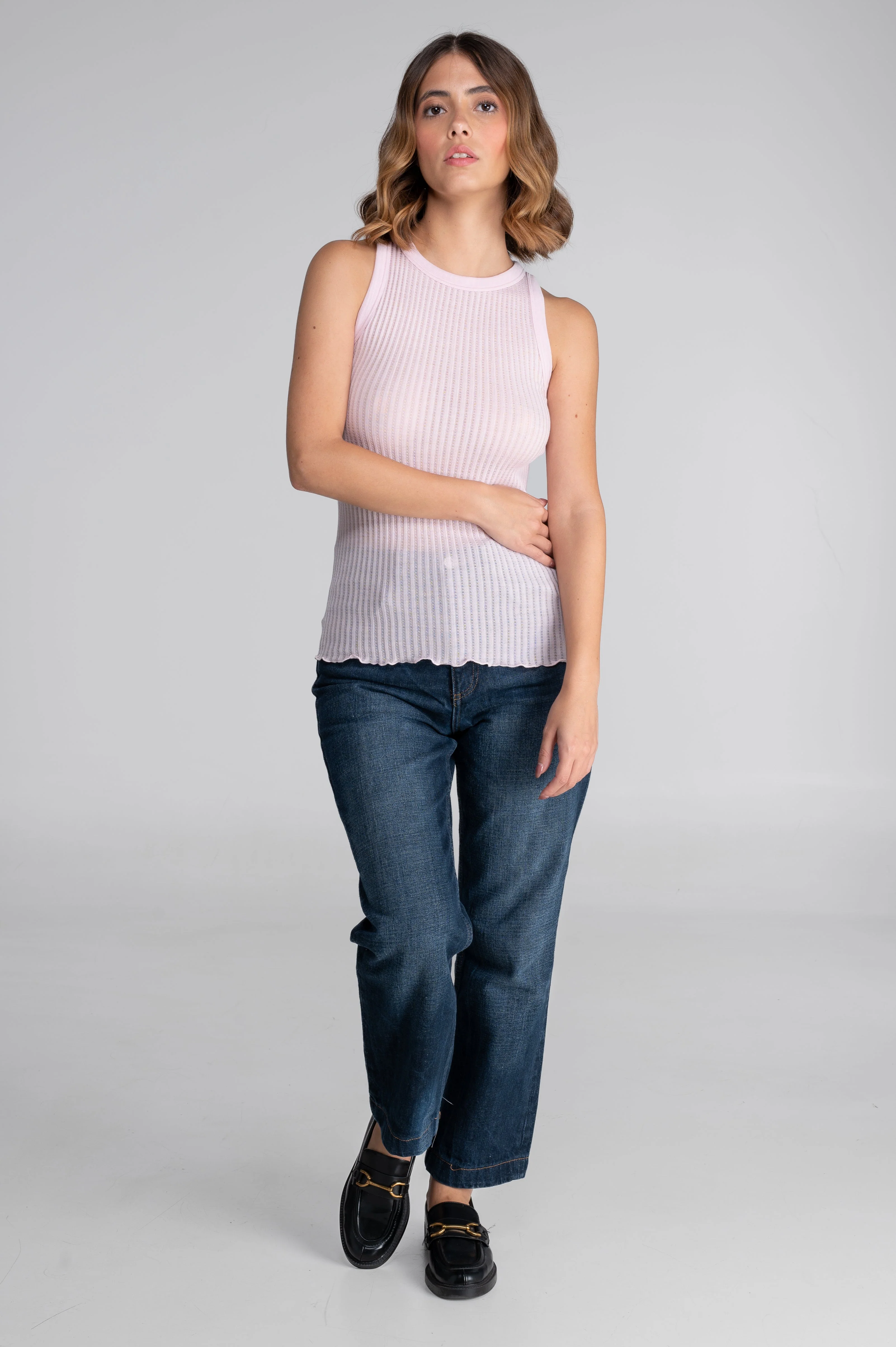 Sleeveless halterneck top in ajouré wool and silk 7490 - Image 32