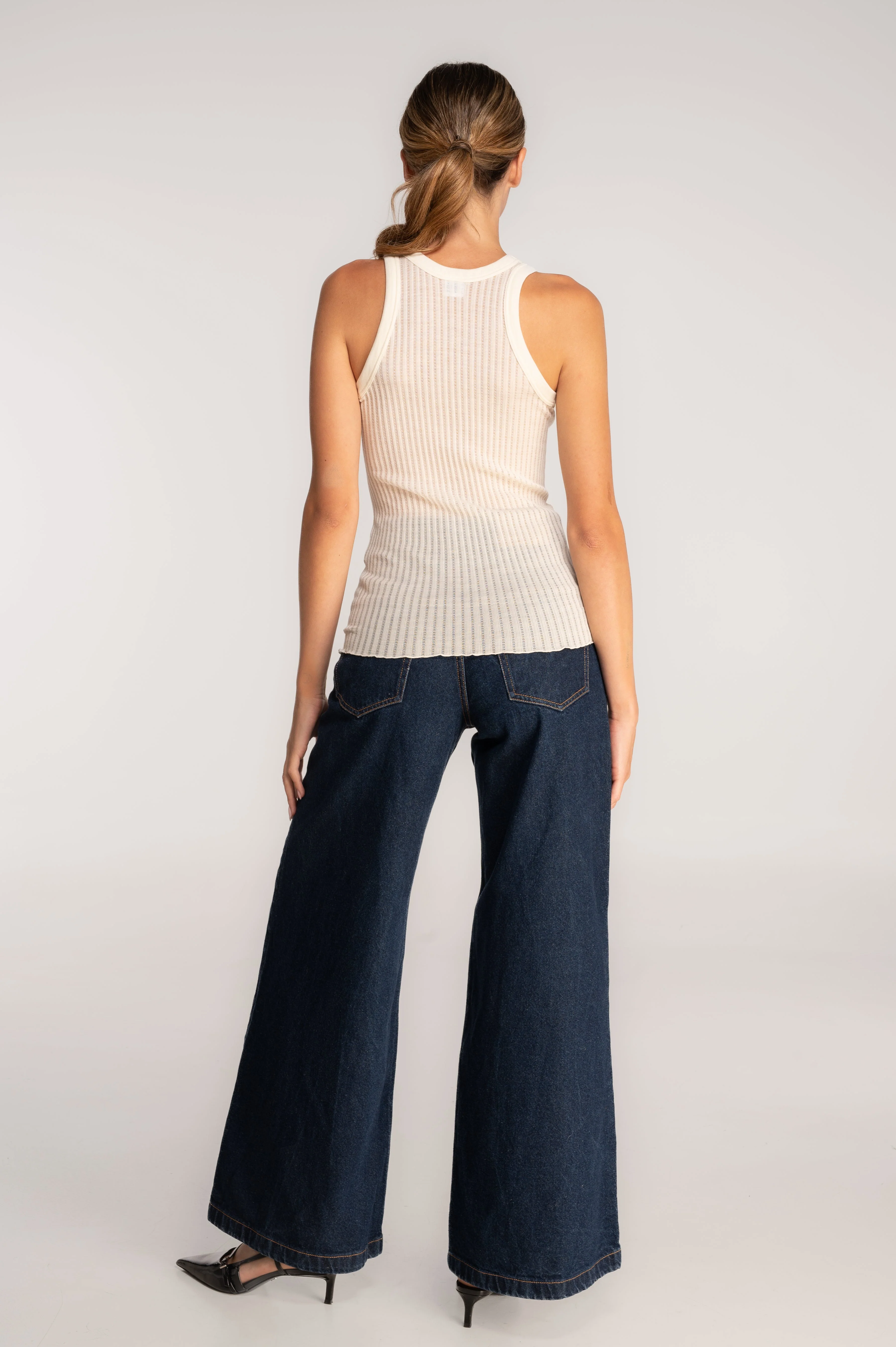 Sleeveless halterneck top in ajouré wool and silk 7490 - Image 5