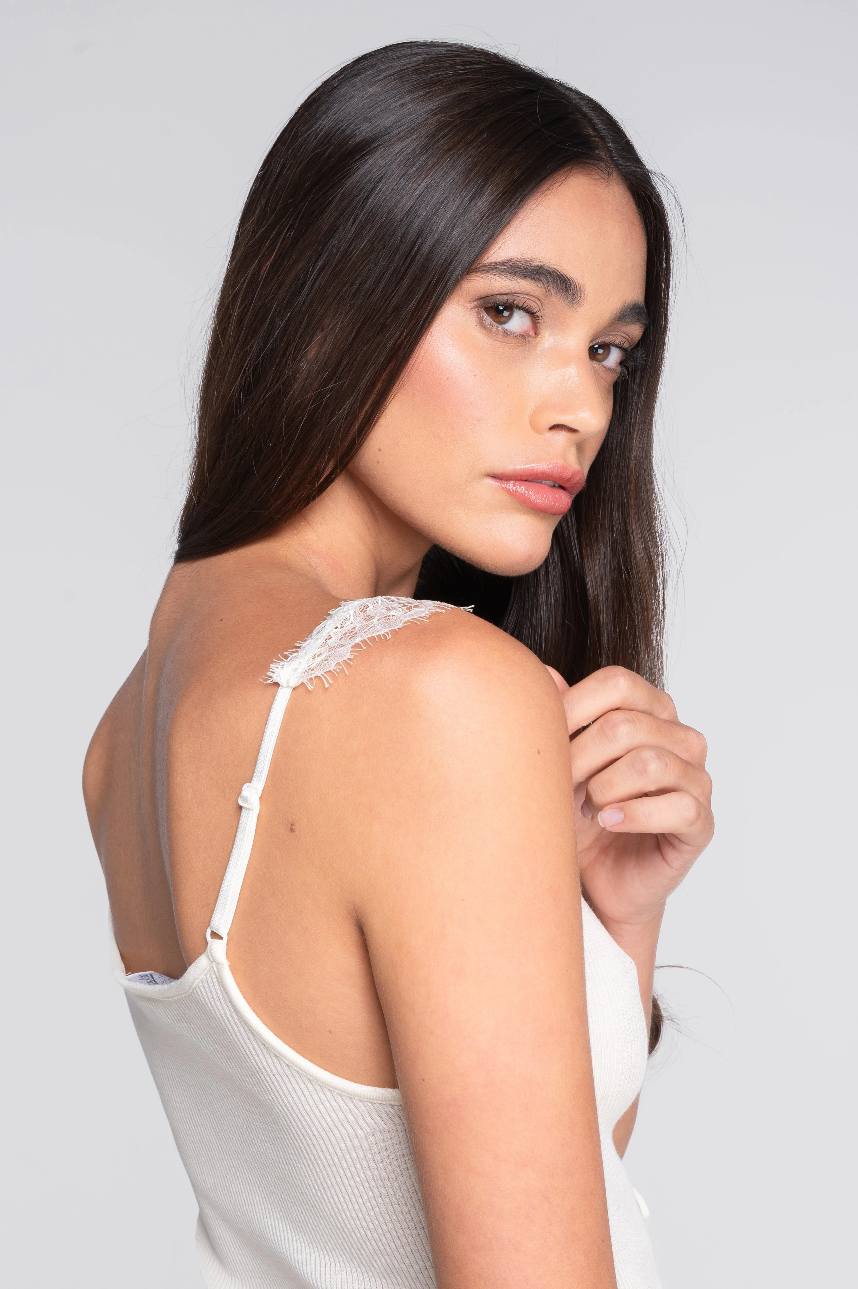 Wool and silk top with Chantilly lace and front tie closure 7640 - Image 7